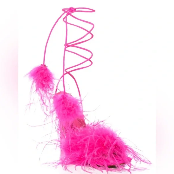 NEW AZALEA WANG “I’m That Girl” Feather Sandal In Fuchsia. Worn Once- Photoshoot - Picture 7 of 10